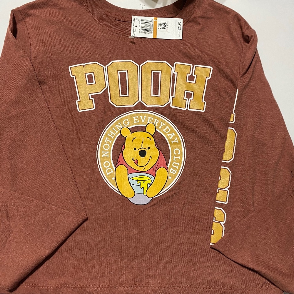 Disney Winnie the Pooh Long Sleeve Crop Top, Size S, Rust Color, NWT